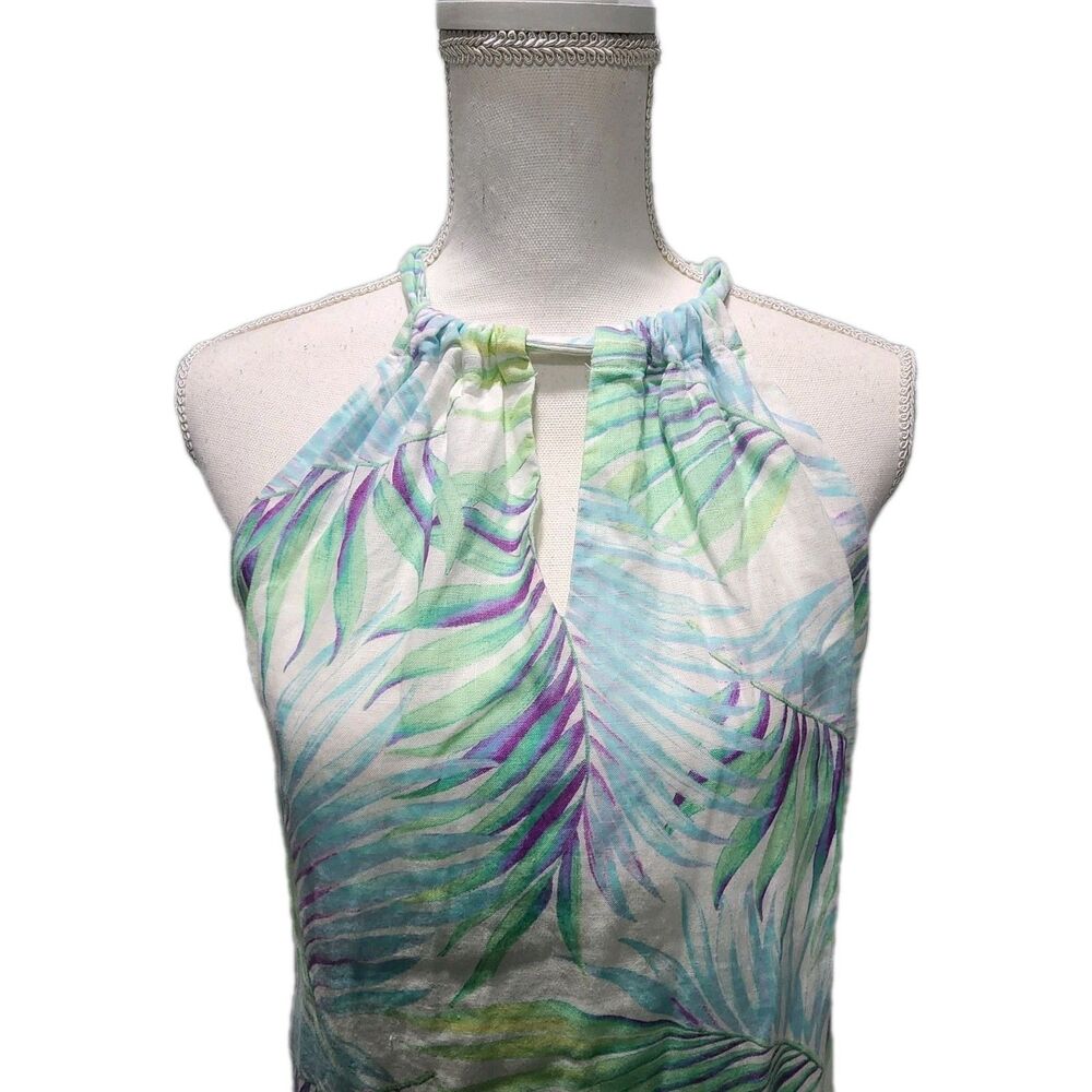 Tommy Bahama Womens Leinani Leaves Tropical Halter Dress 100% Linen Sizes Small - Picture 3 of 8
